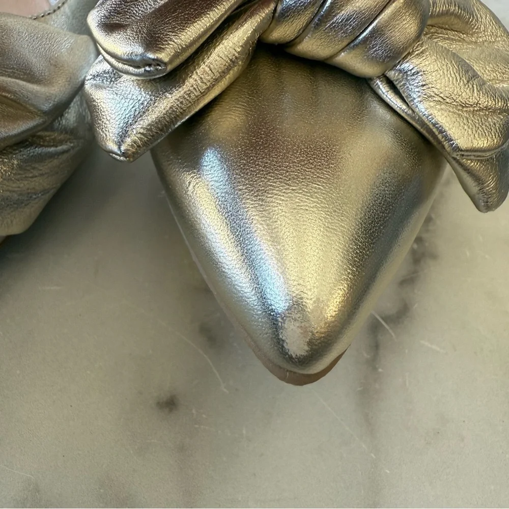 JACK ROGERS Size 8.5 Gold Debra Leather Bow Ballet Flat NEW!